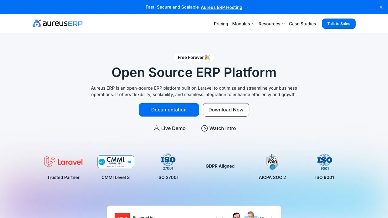 Aureus ERP screenshot