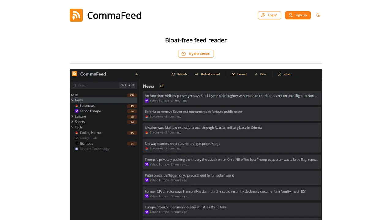 CommaFeed screenshot