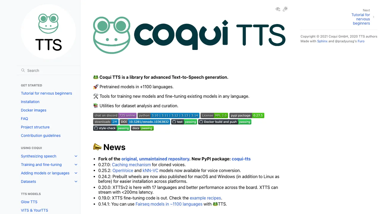 Coqui TTS screenshot