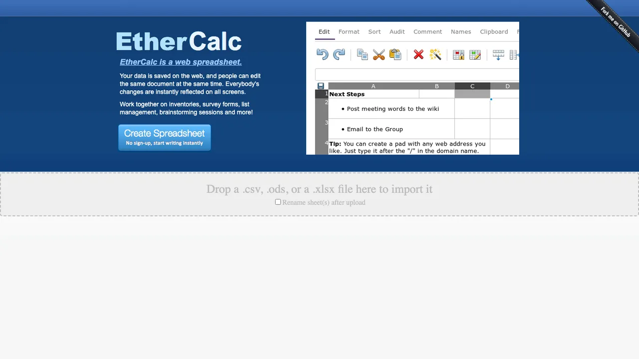 EtherCalc screenshot