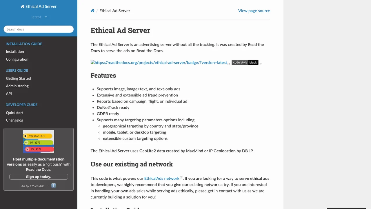 Ethical Ad Server screenshot