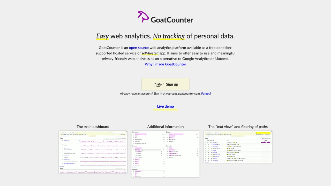 GoatCounter screenshot
