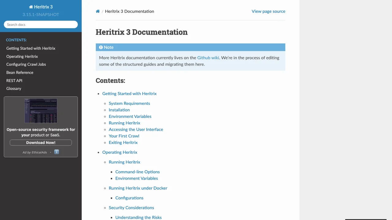 Heritrix screenshot