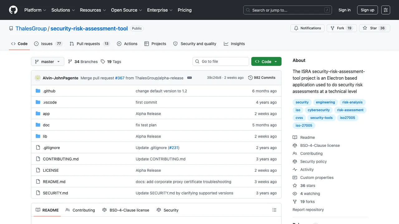 ISRA Security Risk Assessment Tool screenshot