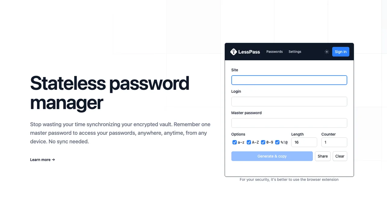 LessPass screenshot