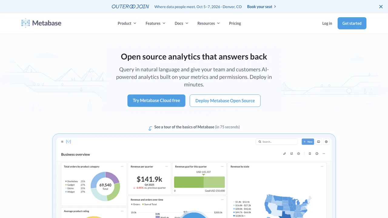 Metabase open source analytics dashboard