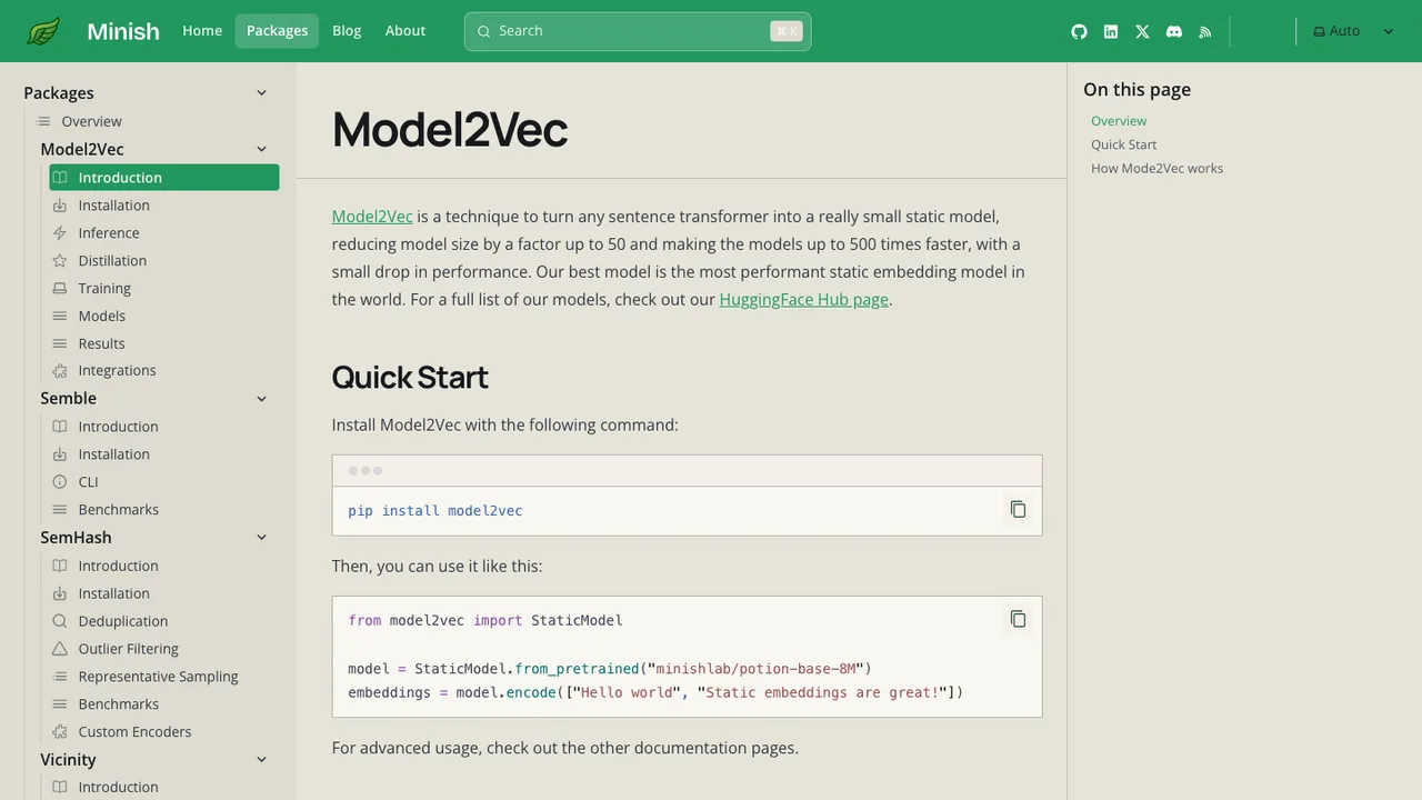 Model2Vec screenshot