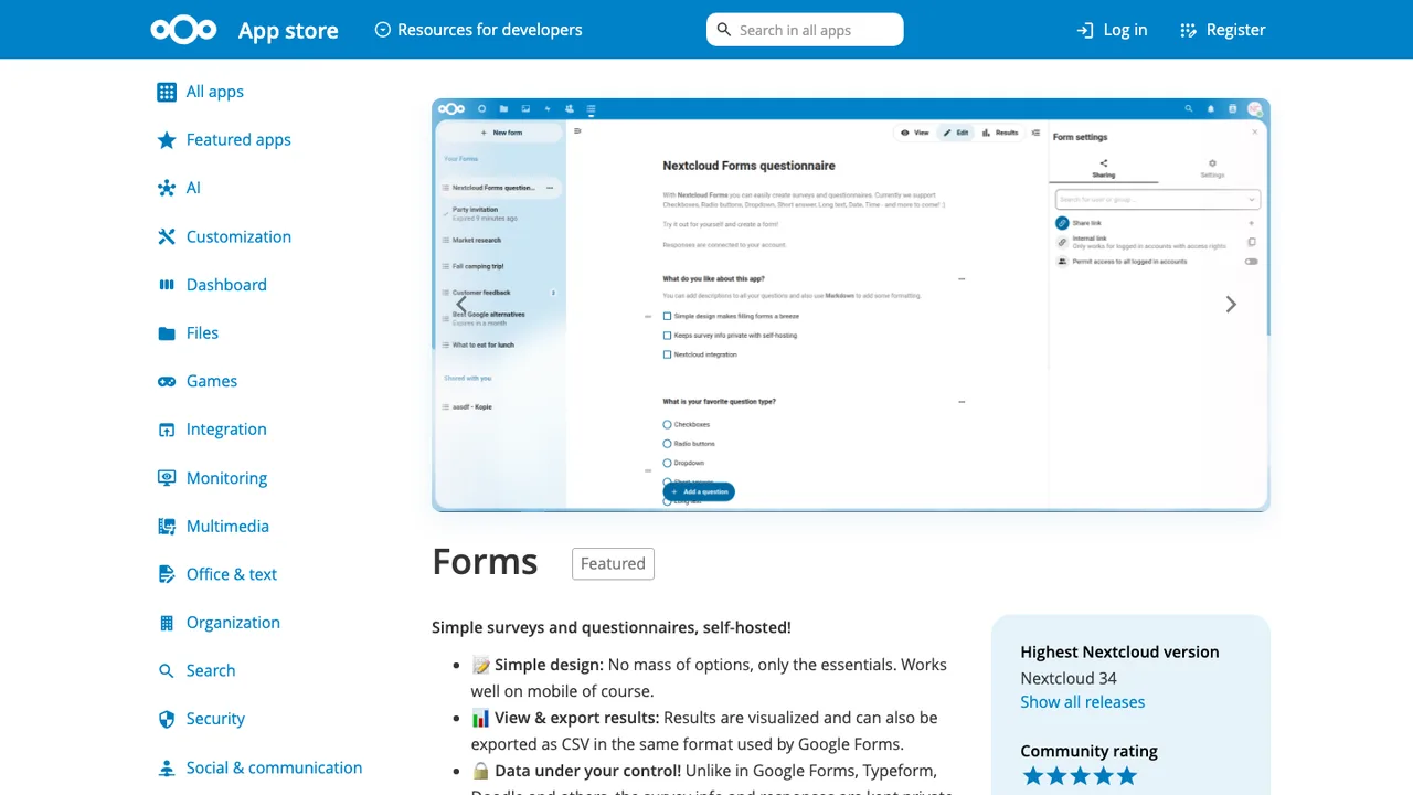 Nextcloud Forms screenshot