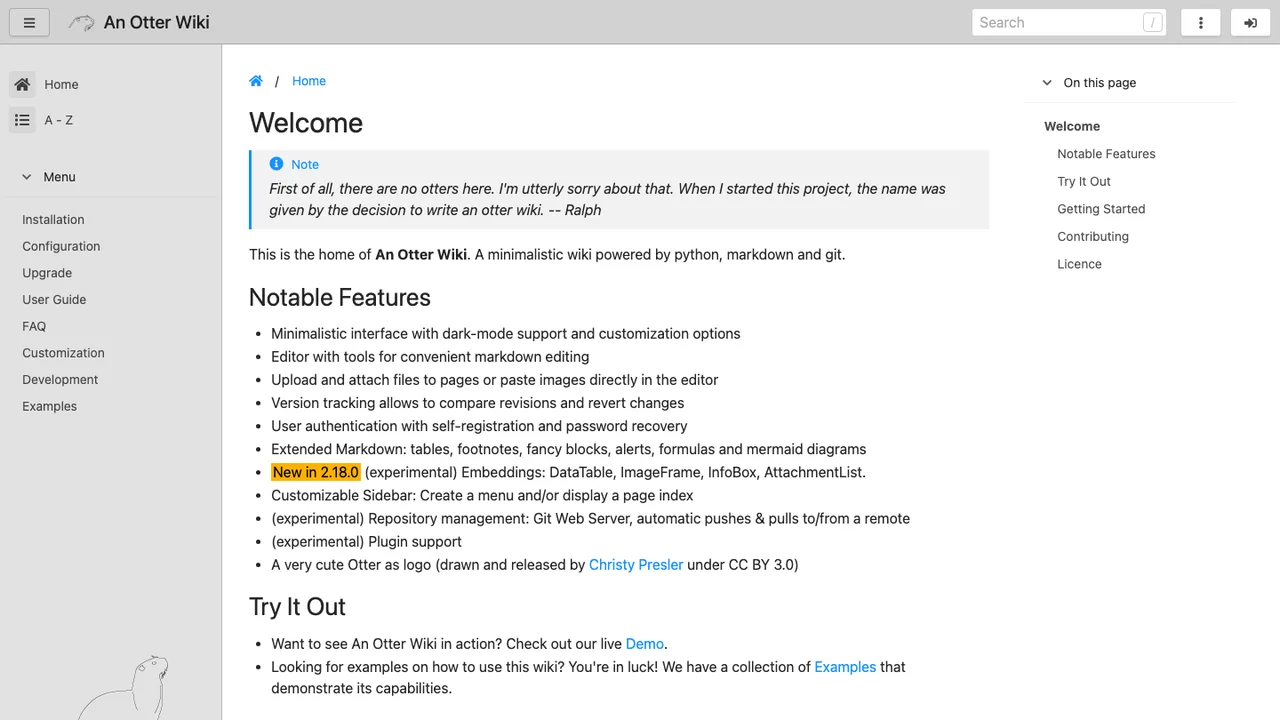 Otter Wiki screenshot