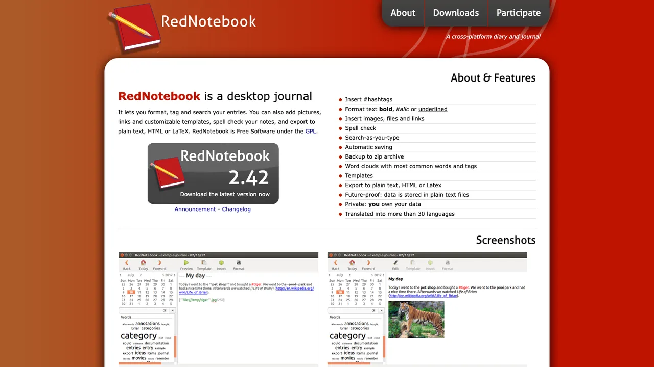 RedNotebook screenshot