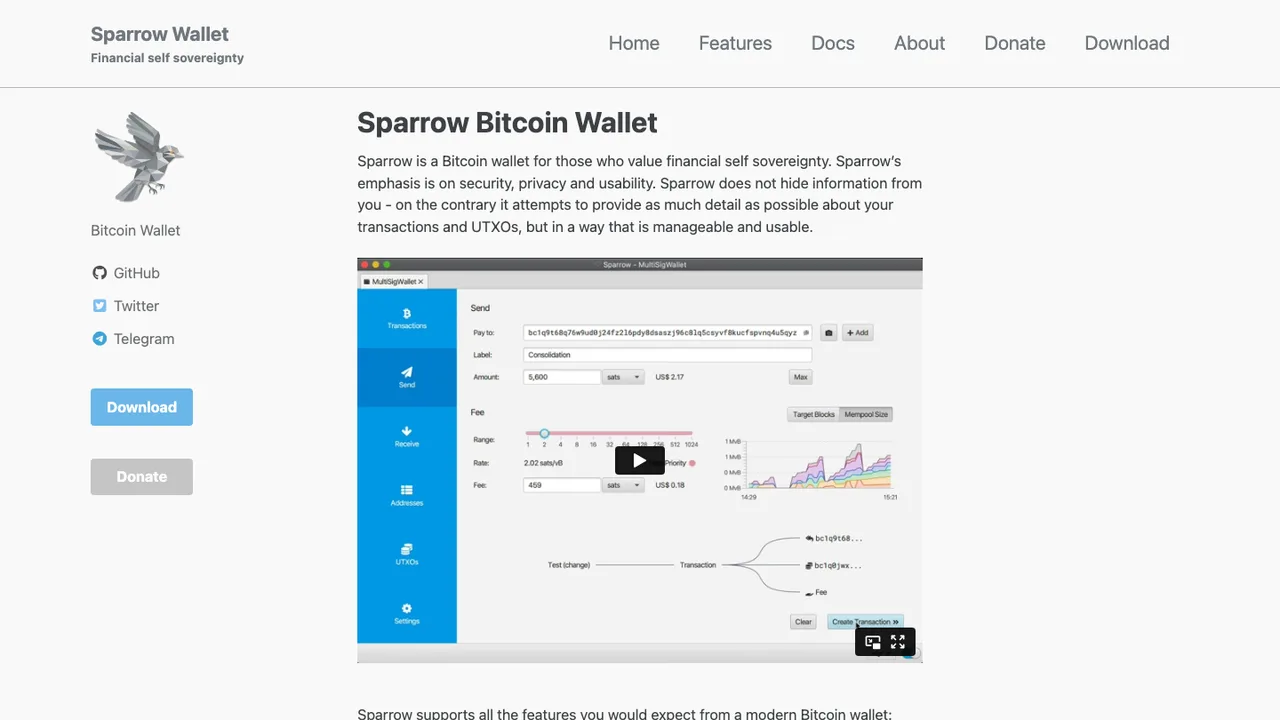 Sparrow Wallet screenshot