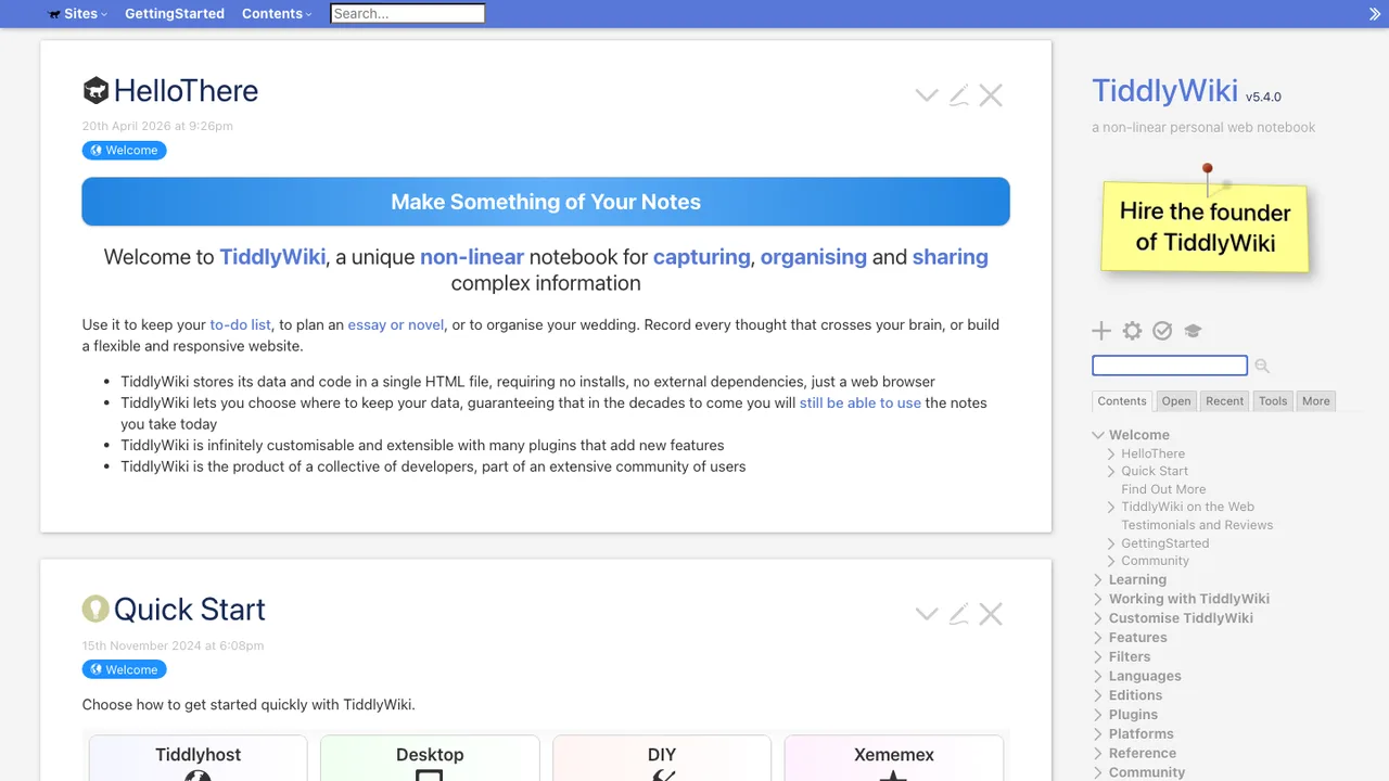 TiddlyWiki screenshot