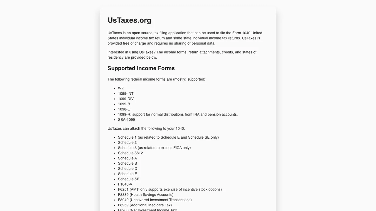 UsTaxes screenshot