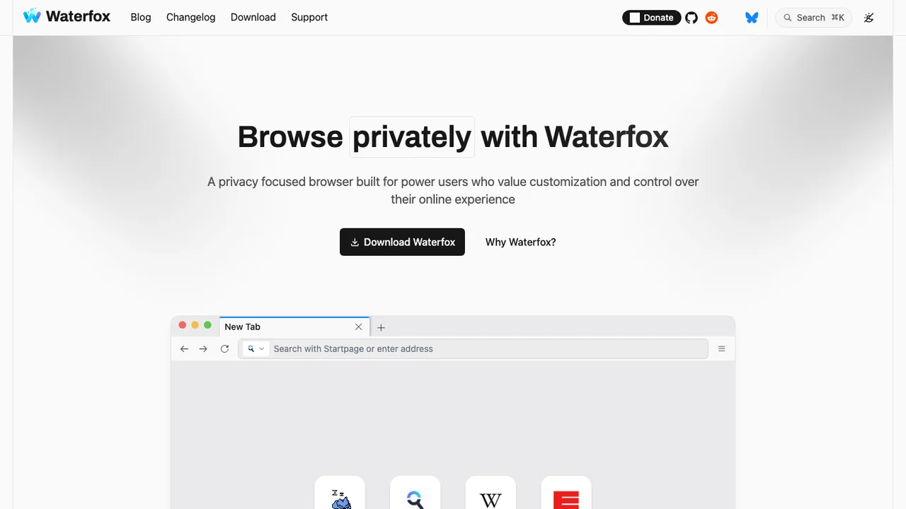 Waterfox screenshot